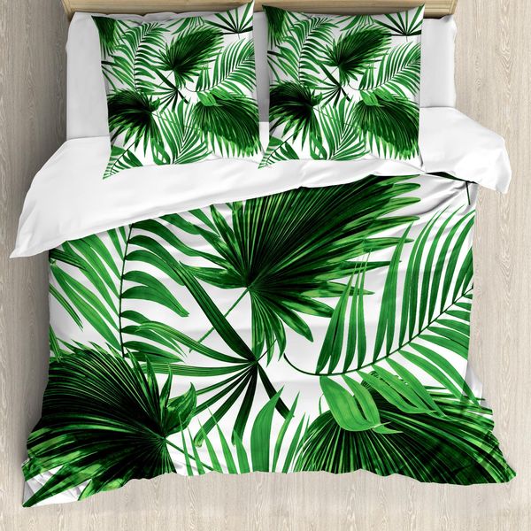 Abakuhaus Copripiumino In Foglia Di Palma, Vivid BläTter Wachstum, Antiacaro, Adatto A Chi Soffre Di Allergie, Con Federe, 155 Cm X 220 Cm - 80 X 80 Cm, Verde Felce Bianco-image