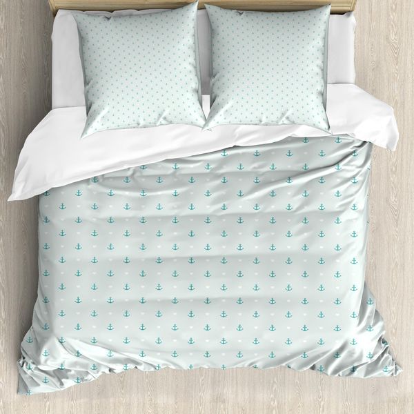 Abakuhaus Copripiumino Anker, Piccole Ancore, Antiacaro, Adatto A Chi Soffre Di Allergie, Con Federe, 155 Cm X 220 Cm - 80 X 80 Cm, Azzurro, Verde Acqua, Bianco-image