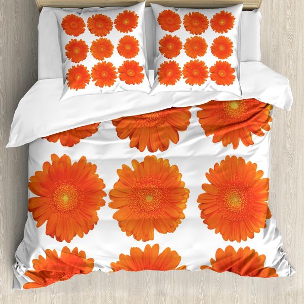 Abakuhaus Set Copripiumino Arancione Per Letti Matrimoniali, Bouquet Di Margherite Botanico, Antiacaro, Adatto A Chi Soffre Di Allergie, Con Federe, Arancione-image