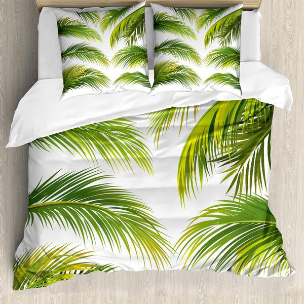 Abakuhaus Copripiumino In Foglia Di Palma, Summer Botanic Tropic, Antiacaro, Adatto A Chi Soffre Di Allergie, Con Federe, 200 Cm X 200 Cm - 80 X 80 Cm, Verde Lime Verde Bianco-image