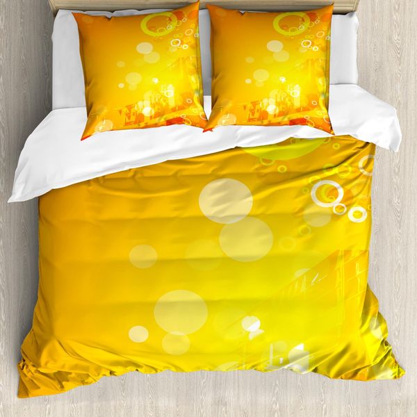 Abakuhaus Copripiumino Arancione, Pois Circolari Sunburst, Antiacaro, Adatto A Chi Soffre Di Allergie, Con Federe, 155 Cm X 220 Cm - 80 X 80 Cm, Arancione Giallo Bianco-image
