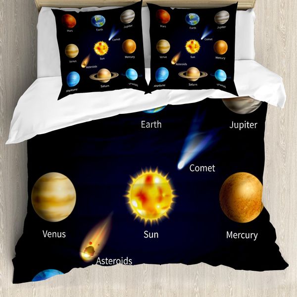 Abakuhaus Set Copripiumino Planetario Per Letti Matrimoniali, Oggetti Spaziali Cometa, Antiacaro, Adatto A Chi Soffre Di Allergie, Con Federe, Multicolore-image