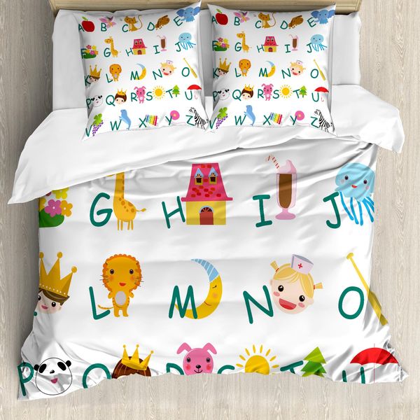 Abakuhaus Copripiumino Educativo, Animali Per Bambini, Antiacaro, Adatto A Chi Soffre Di Allergie, Con Federe, 200 Cm X 200 Cm - 80 X 80 Cm, Multicolore-image