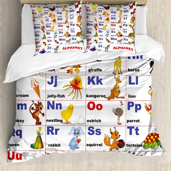 Abakuhaus Copripiumino Educativo, Animal Letters, Antiacaro, Adatto A Chi Soffre Di Allergie, Con Federe, 200 Cm X 200 Cm - 80 X 80 Cm, Multicolore-image