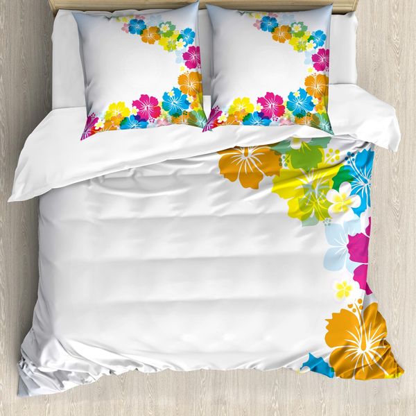 Abakuhaus Luau Copripiumino, Polynesian Spring Aloha, Antiacaro, Adatto A Chi Soffre Di Allergie, Con Federe, 200 Cm X 200 Cm - 80 X 80 Cm, Multicolore-image