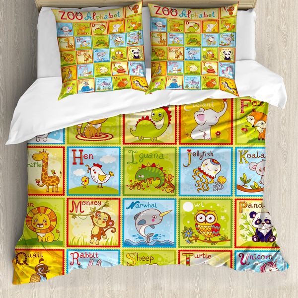 Abakuhaus Copripiumino Educativo, Stile Alfabeto Zoo, Antiacaro, Adatto A Chi Soffre Di Allergie, Con Federe, 155 Cm X 220 Cm - 80 X 80 Cm, Multicolore-image