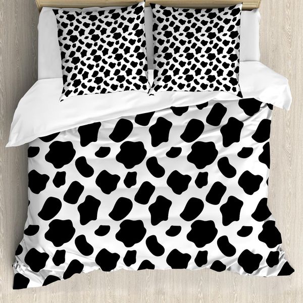 Abakuhaus Copripiumino Con Stampa Mucca, Pelle Di Mucca Con Macchie, Antiacaro, Adatto A Chi Soffre Di Allergie, Con Federe, 200 Cm X 200 Cm - 80 X 80 Cm, Bianco E Nero-image