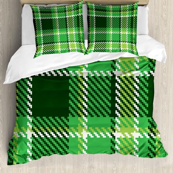 Abakuhaus Set Copripiumino A Quadri Per Letti Matrimoniali, Verde Mosaico Irlandese, Antiacaro, Adatto A Chi Soffre Di Allergie, Con Federe, Verde Lime, Verde Smeraldo, Bianco-image