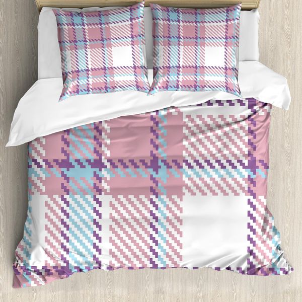 Abakuhaus Copripiumino A Quadri, Tile Inglese Antico, Antiacaro, Adatto A Chi Soffre Di Allergie, Con Federe, 200 Cm X 200 Cm - 80 X 80 Cm, Viola Viola Azzurro-image