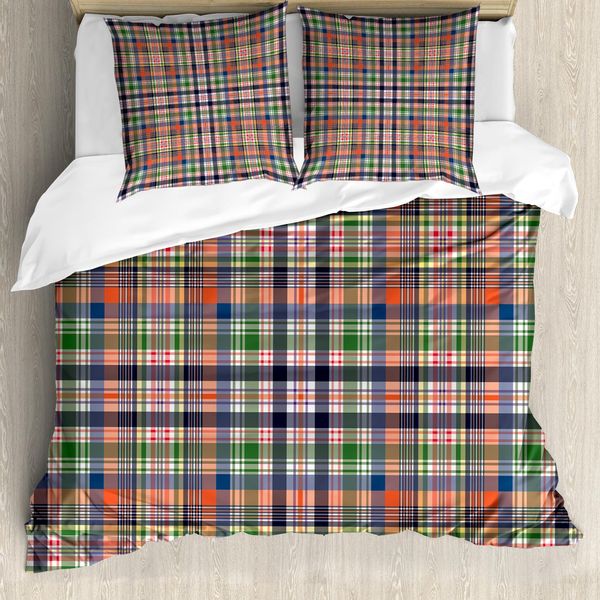 Abakuhaus Copripiumino A Quadri, Stile Retrò Colorato, Antiacaro, Adatto A Chi Soffre Di Allergie, Con Federe, 155 Cm X 220 Cm - 80 X 80 Cm, Blu, Verde, Arancione-image