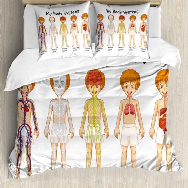 Abakuhaus Copripiumino Didattico, Sistema Nervoso Umano, Antiacaro, Adatto A Chi Soffre Di Allergie, Con Federe, 200 Cm X 200 Cm - 80 X 80 Cm, Multicolore-image