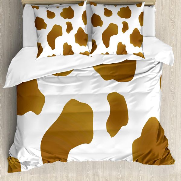 Abakuhaus Copripiumino Con Stampa Mucca, Macchie Marroni Su Mucca, Antiacaro, Adatto A Chi Soffre Di Allergie, Con Federe, 200 Cm X 200 Cm - 80 X 80 Cm, Bianco-Marrone-image