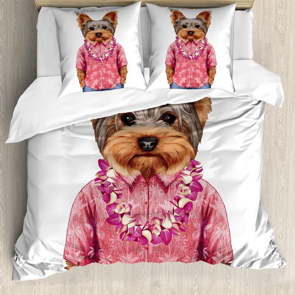 Abakuhaus Copripiumino Yorkie, Cane In Forma Umanoide, Antiacaro, Adatto A Chi Soffre Di Allergie, Con Federe, 200 Cm X 200 Cm - 80 X 80 Cm, Multicolore-image