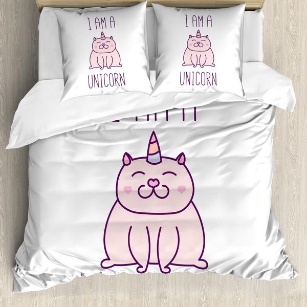 Abakuhaus Copripiumino Unicorno Gatto, Gattino, Antiacaro, Adatto A Chi Soffre Di Allergie, Con Federe, 155 Cm X 220 Cm - 80 X 80 Cm, Rosa Baby Lilla-image