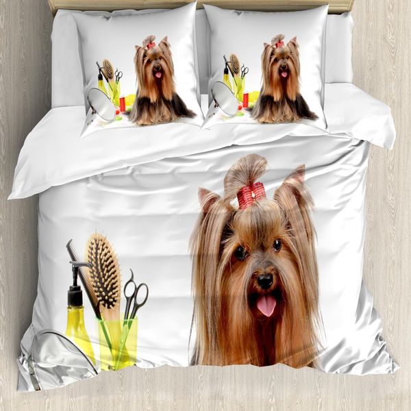 Abakuhaus Copripiumino Yorkie, Cucciolo Con Acconciatura, Antiacaro, Adatto A Chi Soffre Di Allergie, Con Federe, 200 Cm X 200 Cm - 80 X 80 Cm, Marrone Scuro Multicolore-image