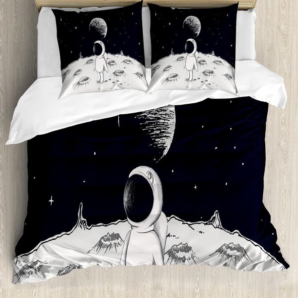 Abakuhaus Copripiumino Astronaut, Space Bambini Felici, Antiacaro, Adatto A Chi Soffre Di Allergie, Con Federe, 155 Cm X 220 Cm - 80 X 80 Cm, Bianco E Nero-image