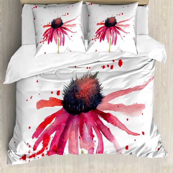 Abakuhaus Copripiumino Acquerello, Summer Wildflower, Antiacaro, Adatto A Chi Soffre Di Allergie, Con Federe, 155 Cm X 220 Cm - 80 X 80 Cm, Rosa Nero-image