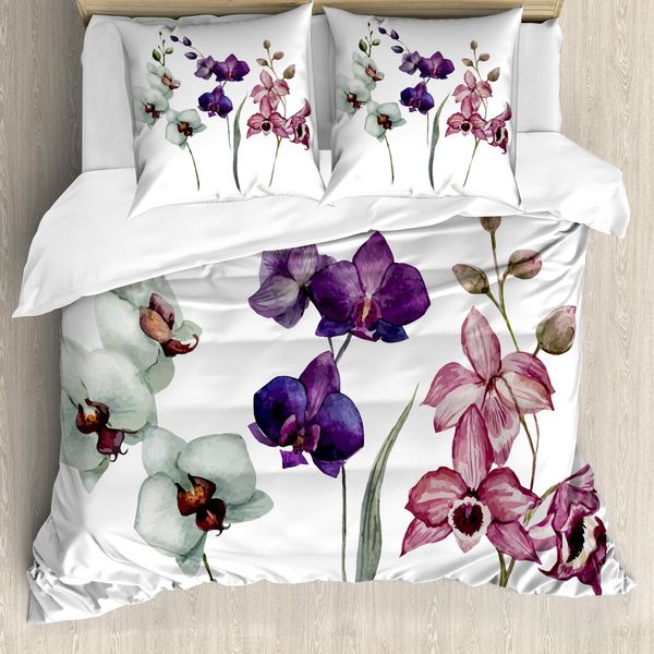 Abakuhaus Copripiumino Acquerello, Ambiente Fiorito, Antiacaro, Adatto A Chi Soffre Di Allergie, Con Federe, 200 Cm X 200 Cm - 80 X 80 Cm, Crema Viola Rose Essiccate-image