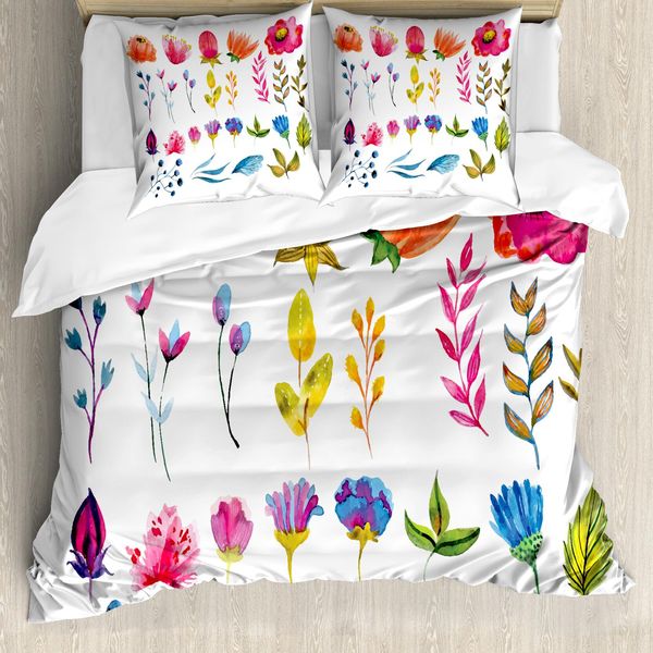 Abakuhaus Copripiumino Acquerello, Arte Floreale, Antiacaro, Adatto A Chi Soffre Di Allergie, Con Federe, 155 Cm X 220 Cm - 80 X 80 Cm, Multicolore-image