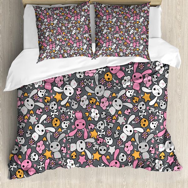 Abakuhaus Copripiumino Per Asilo Nido, Coniglietti Kawai E Nuvole, Antiacaro, Adatto A Chi Soffre Di Allergie, Con Federe, 155 Cm X 220 Cm - 80 X 80 Cm, Multicolore-image