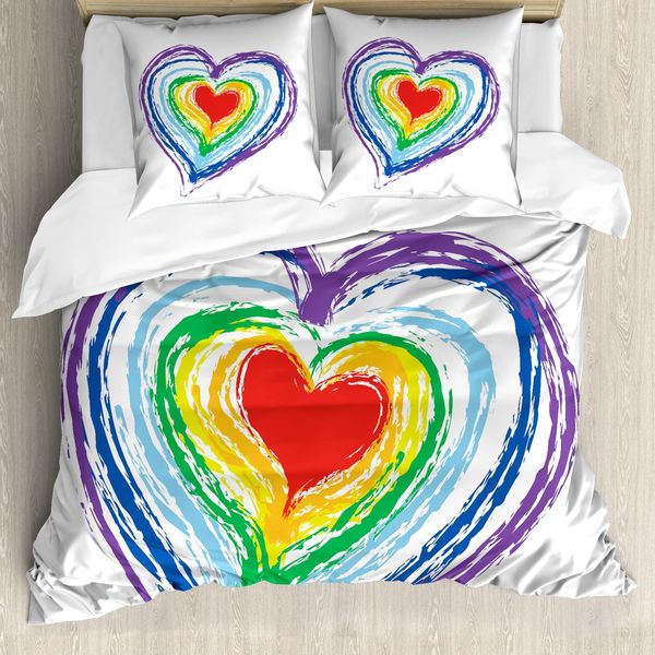 Abakuhaus Set Copripiumino Gekritzel Per Letti Matrimoniali, Cuore Arcobaleno Intrecciato, Antiacaro Adatto A Chi Soffre Di Allergie Con Federe, Multicolore-image