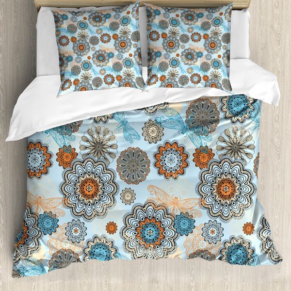 Abakuhaus Set Copripiumino Gekritzel Per Letti Matrimoniali, Disegno Artistico Astratto, Antiacaro, Adatto A Chi Soffre Di Allergie, Con Federe, Multicolore, Azzurro-image