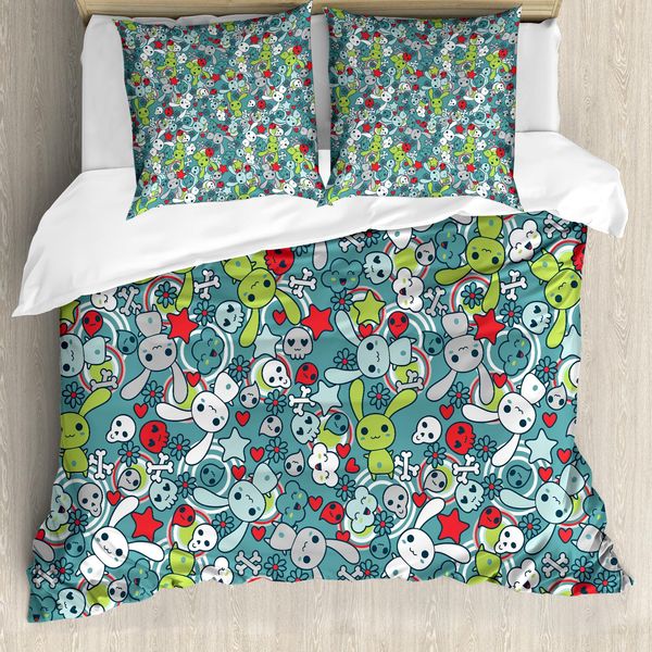 Abakuhaus Copripiumino Per Asilo Nido, Coniglietto Kawai Happy, Antiacaro, Adatto A Chi Soffre Di Allergie, Con Federe, 155 Cm X 220 Cm - 80 X 80 Cm, Multicolore-image