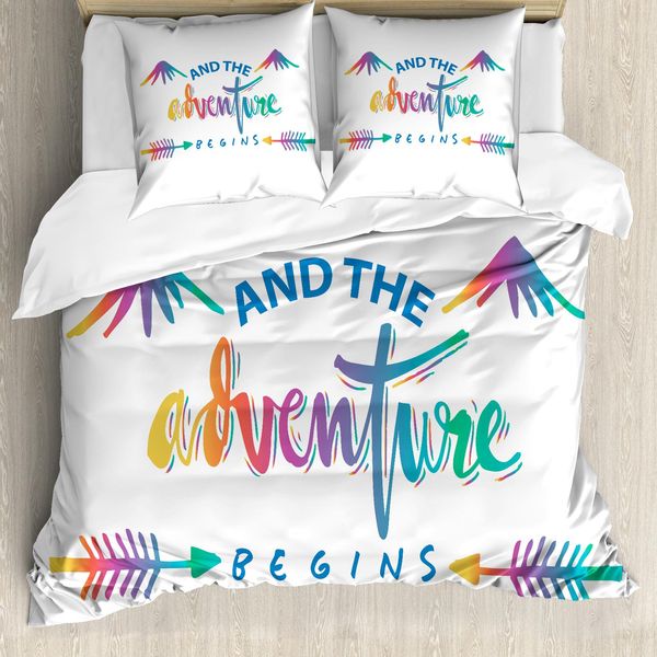 Abakuhaus Copripiumino Avventura, Parole Retrò Colorate, Antiacaro, Adatto A Chi Soffre Di Allergie, Con Federe, 155 Cm X 220 Cm - 80 X 80 Cm, Multicolore-image