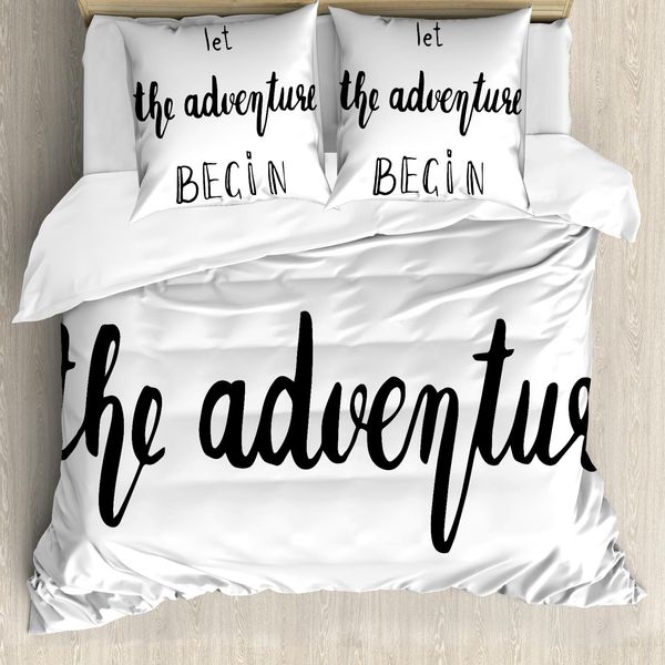Abakuhaus Copripiumino Avventura, Weise Worte Doodle, Antiacaro, Adatto A Chi Soffre Di Allergie, Con Federe, 200 Cm X 200 Cm - 80 X 80 Cm, Bianco E Nero-image