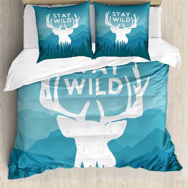 Abakuhaus Set Copripiumino Avventura Per Letti Matrimoniali, Bosco Selvaggio Scenografico, Antiacaro, Adatto A Chi Soffre Di Allergie, Con Federe, Azzurro Scuro Blu Scuro-image