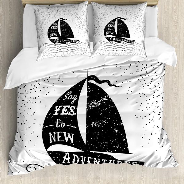 Abakuhaus Copripiumino Avventura, Small Boat Maritime, Antiacaro, Adatto A Chi Soffre Di Allergie, Con Federe, 155 Cm X 220 Cm - 80 X 80 Cm, Bianco E Nero-image