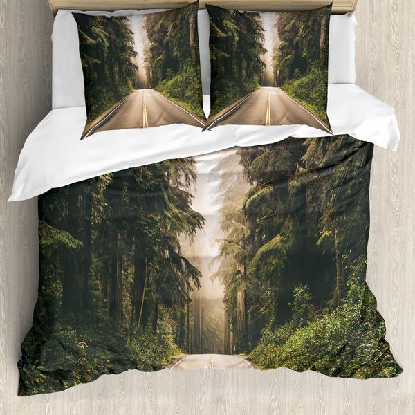 Abakuhaus Copripiumino Adventure, California Usa Roads, Antiacaro, Adatto A Chi Soffre Di Allergie, Con Federe, 200 Cm X 200 Cm - 80 X 80 Cm, Verde Bosco Grigio-image