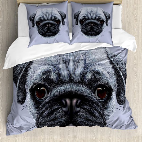 Abakuhaus Copripiumino Mops, Cuccioli Maschi Con Occhi Grandi, Antiacaro, Adatto A Chi Soffre Di Allergie, Con Federe, 155 Cm X 220 Cm - 80 X 80 Cm, Blu Ardesia-image