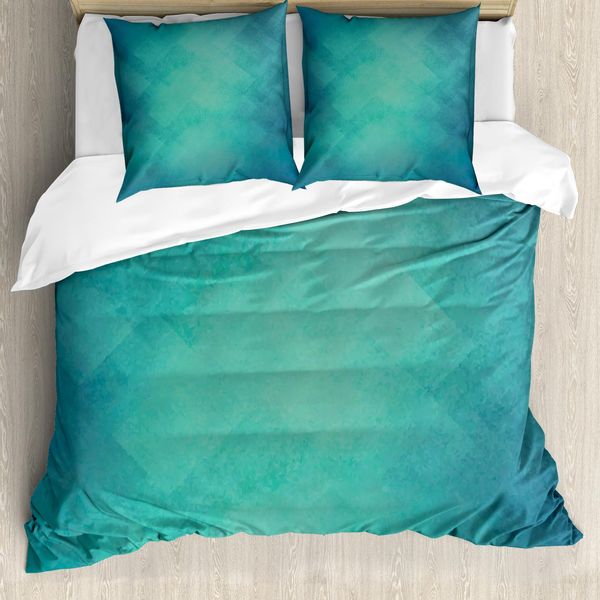 Abakuhaus Set Copripiumino Teal Per Letti Matrimoniali, Stile Retrò Grunge, Antiacaro, Adatto A Chi Soffre Di Allergie, Con Federe, Blu Turchese-image