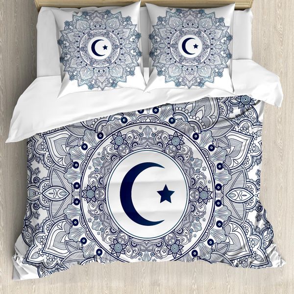 Abakuhaus Copripiumino Mond, Forma Circolare, Antiacaro, Adatto A Chi Soffre Di Allergie, Con Federe, 155 Cm X 220 Cm - 80 X 80 Cm, Blu Scuro, Bianco, Verde Acqua-image