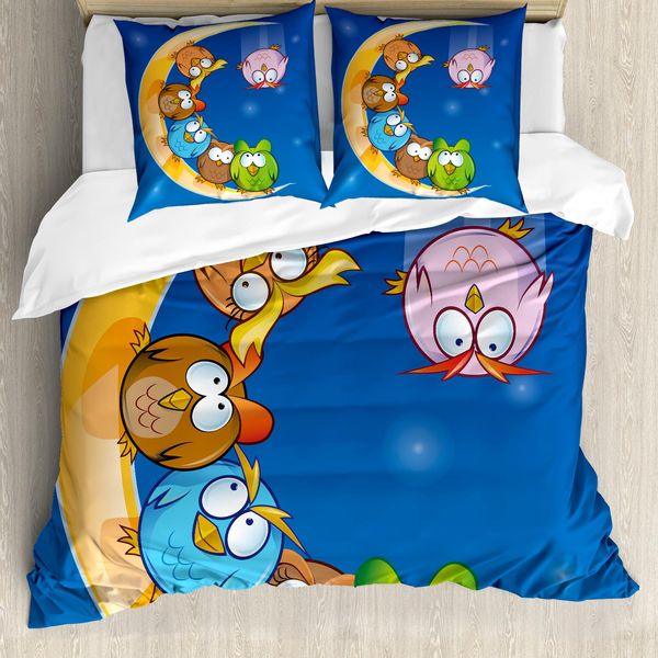 Abakuhaus Copripiumino Luna, Cartoon Luna Gufi Giochi, Antiacaro Adatto A Chi Soffre Di Allergie Con Federe, 155 Cm X 220 Cm - 80 X 80 Cm, Multicolore-image