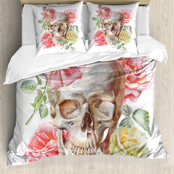 Abakuhaus Rose Copripiumino, Delicato Fiore Teschio, Antiacaro Adatto A Chi Soffre Di Allergie Con Federe, 155 Cm X 220 Cm - 80 X 80 Cm, Multicolore-image