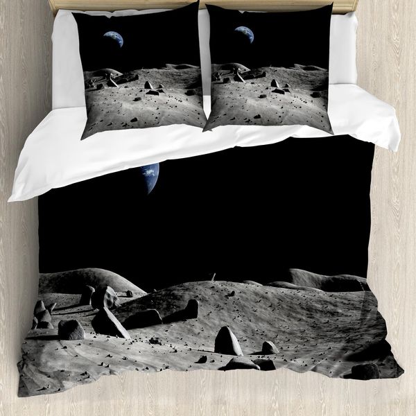 Abakuhaus Copripiumino Mond, Terra Vista Dalla Luna, Antiacaro, Adatto A Chi Soffre Di Allergie, Con Federe, 155 Cm X 220 Cm - 80 X 80 Cm, Grigio Scuro-image