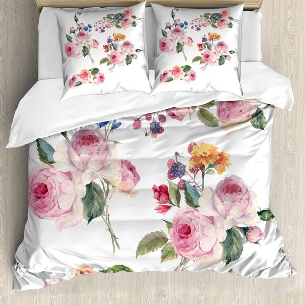 Abakuhaus Copripiumino Rose, Bouquet Di Rose Selvatiche Inglesi, Antiacaro, Adatto A Chi Soffre Di Allergie, Con Federe, 200 Cm X 200 Cm - 80 X 80 Cm, Multicolore-image