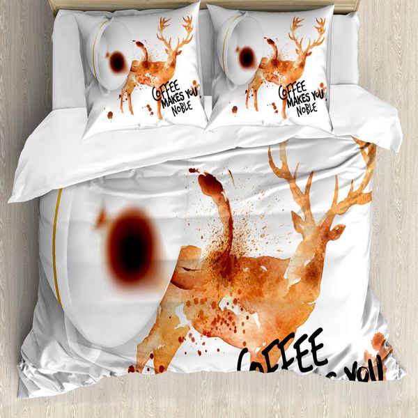 Abakuhaus Copripiumino Coffee Art, Corna Di Cervo Naturali, Antiacaro, Adatto A Chi Soffre Di Allergie, Con Federe, 200 Cm X 200 Cm - 80 X 80 Cm, Burnt Sienna Black White-image