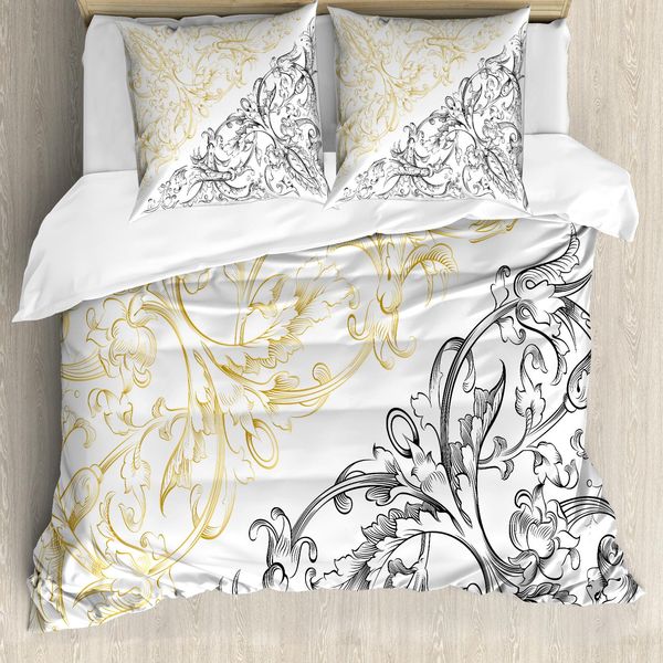 Abakuhaus Copripiumino Con Fiori, Cerchi Astratti Con Pesci, Antiacaro, Adatto A Chi Soffre Di Allergie, Con Federe, 200 Cm X 200 Cm - 80 X 80 Cm, Giallo Nero-image