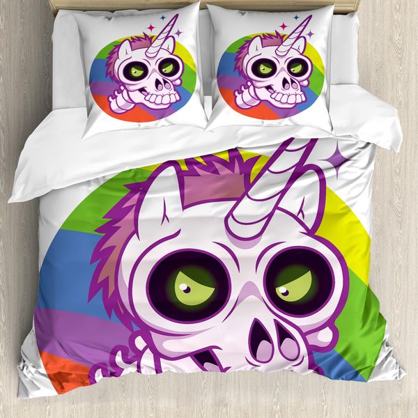 Abakuhaus Copripiumino Per Asilo Nido, Disegno Cartone Animato Unicorno, Antiacaro, Adatto A Chi Soffre Di Allergie, Con Federe, 155 Cm X 220 Cm - 80 X 80 Cm, Multicolore-image