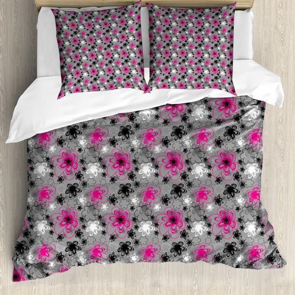 Abakuhaus Copripiumino Vintage Con Motivi Floreali, Fiori Antichi, Antiacaro, Adatto A Chi Soffre Di Allergie, Con Federe, 155 Cm X 220 Cm - 80 X 80 Cm, Rosa, Nero, Grigio-image