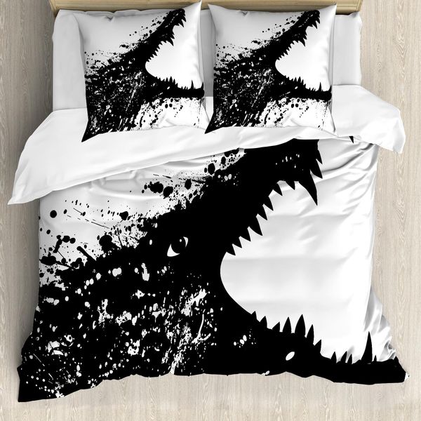 Abakuhaus Copripiumino Safari, Monochrome Crocodile, Antiacaro, Adatto A Chi Soffre Di Allergie, Con Federe, 155 Cm X 220 Cm - 80 X 80 Cm, Bianco E Nero-image