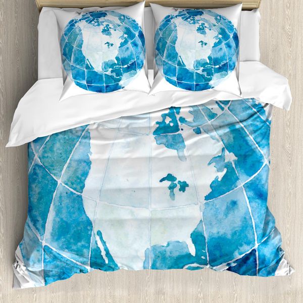Abakuhaus Carta Copripiumino, Acquerello Nord America, Antiacaro, Adatto A Chi Soffre Di Allergie, Con Federe, 200 Cm X 200 Cm - 80 X 80 Cm, Blu E Bianco-image
