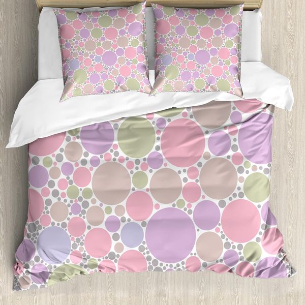 Abakuhaus Copripiumino Pastello, Pois Geometrici, Antiacaro, Adatto A Chi Soffre Di Allergie, Con Federe, 155 Cm X 220 Cm - 80 X 80 Cm, Rosa Pallido E Verde-image