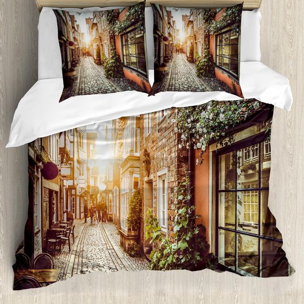 Abakuhaus Copripiumino, Scene Dall'europa Vendemmia, Antiacaro Adatto A Chi Soffre Di Allergie Con Federe, 155 Cm X 220 Cm - 80 X 80 Cm, Marrone Arancione Pallido-image