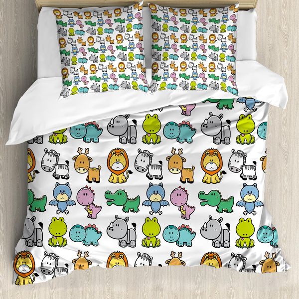 Abakuhaus Set Copripiumino Gekritzel Per Letti Matrimoniali, Stile Cartone Animato Animali, Antiacaro Adatto A Chi Soffre Di Allergie Con Federe, Multicolore-image