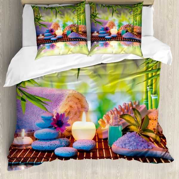 Abakuhaus Spa Copripiumino, Pietre Con Candele Yoga, Antiacaro, Adatto A Chi Soffre Di Allergie, Con Federe, 155 Cm X 220 Cm - 80 X 80 Cm, Multicolore-image