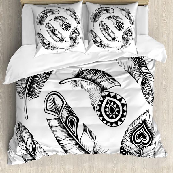 Abakuhaus Copripiumino, Primitive Tribal Geometric, Antiacaro, Adatto A Chi Soffre Di Allergie, Con Federe, 155 Cm X 220 Cm - 80 X 80 Cm, Bianco E Nero-image